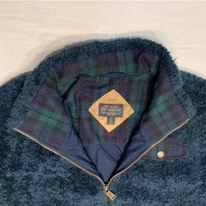Pendleton Blue Full Zip Up Lined Fleece Sherpa Jacket Wool Accents Large